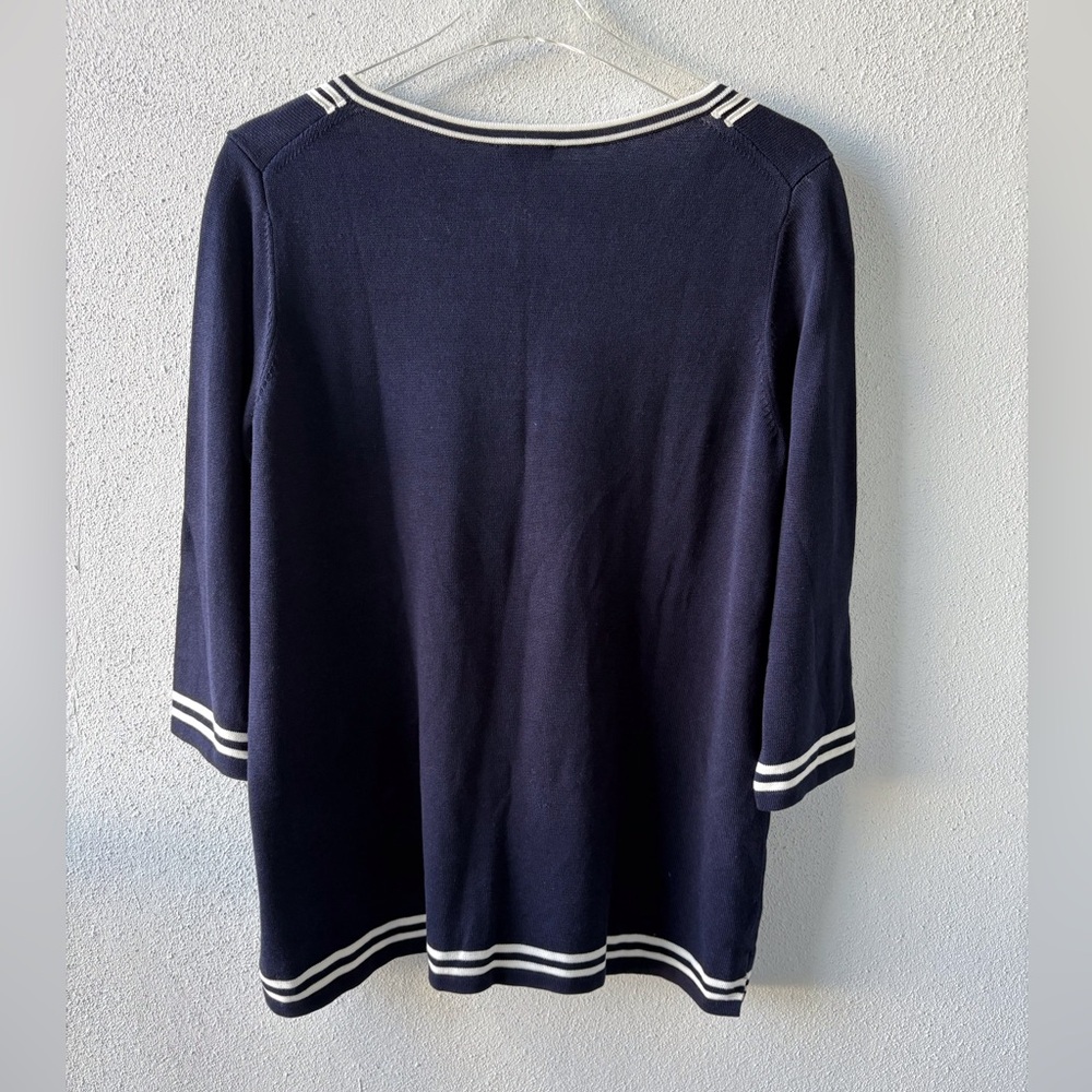 Talbots Embellished Split Neck Navy Sweater Size 1X Petite 3/4 Sleeves Casual - Picture 9 of 11